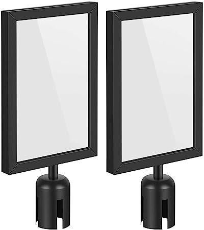 Flexzion 2X Stanchion Sign Holder Retractable Stanchions Topper 2.36" Dia (8.5" x 11" A4 Paper Size) Portrait Double Sided Display Sign Frame with Plexiglass f/Crowd Control Stanchion Queue Barrier