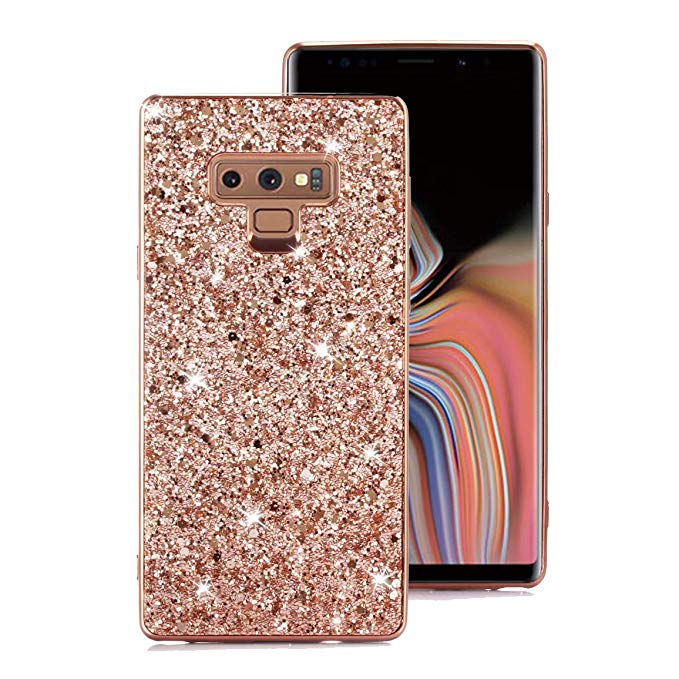 Galaxy Note 9 Case, Ranyi Full Body Glitter Sparkle Bling Shiny Rhinestone Design Slim Electroplated TPU Bumper Shock Absorbing Protective Case Cover for Samsung Galaxy Note 9 (2018), Rose Gold