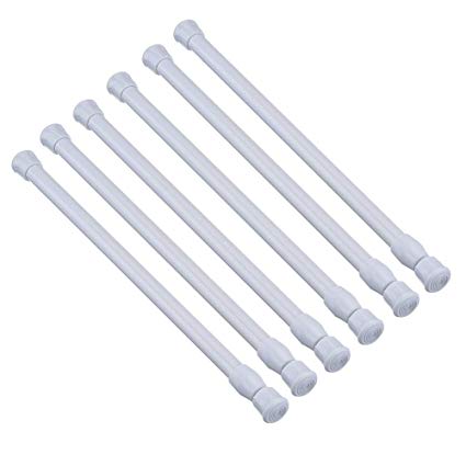 AIZESI 6PCS Tension Rods,Multifunctional 21.6 to 35.4inch Spring Rod for Net Curtains and Voiles Closet Cupboard Bars(White)