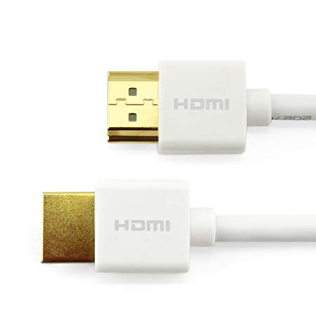 HDMI Cable 2M / 6,5Ft - Ultra Slim High Speed HDMI - Compatible HDMI 2.0 a/b - Ethernet, HDR, 3D, UHD 4K resolutions, ARC (Audio Return Channel) - Color : White