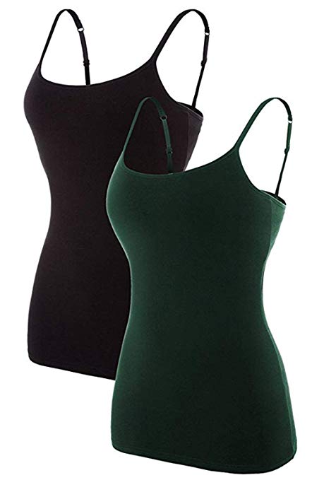 ATTRACO Women's Cotton Camisole Shelf Bra Spaghetti Straps Tank Top 2 Packs