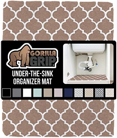 Gorilla Grip Original Premium Under Sink Mat Liner, 24x60, Non-Adhesive Absorbent Organizer Mats, Durable and Strong Waterproof Shelf Liners for Under Kitchen Sinks, Bathroom, Quatrefoil Beige Linen