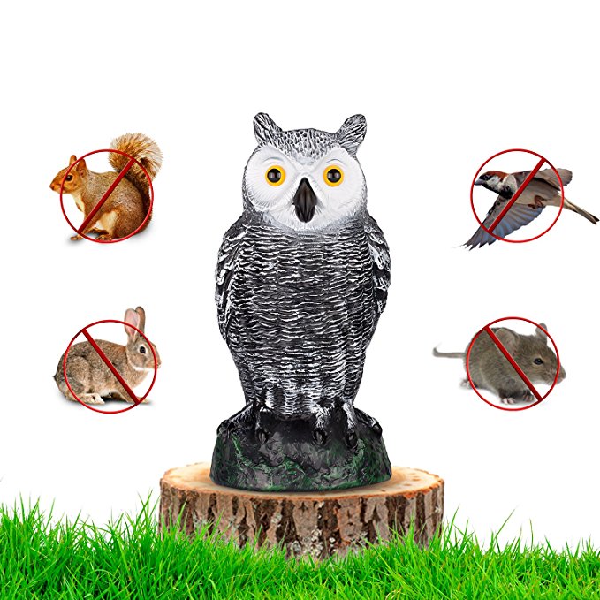 Ultimate Scarecrow Owl Decoy Statue By briteNway – Realistic Fake Owl Outdoor Pest & Bird Deterrent, Hand-Painted Garden Protector, Scares Away Squirrels, Pigeons, Rabbits & More – 10,5” Hollow Design