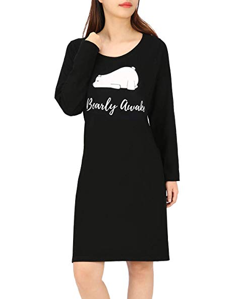 HDE Womens Sleepwear Cotton Nightgowns Long Sleeve Sleepshirt Print Night Shirt S-5X