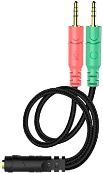 3.5mm Jack Cable Adapter Kit Mutual Convertors for PC headset Earphone with Headphone Microphone Function Simultaneously Y Splitter Audio 1 Female to 2 Male Black