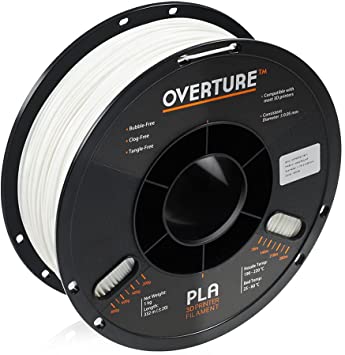 OVERTURE PLA Filament 1.75mm 3D Printer Consumables, 1kg Spool (2.2lbs), Dimensional Accuracy  /- 0.05 mm, Fit Most FDM Printer (White)