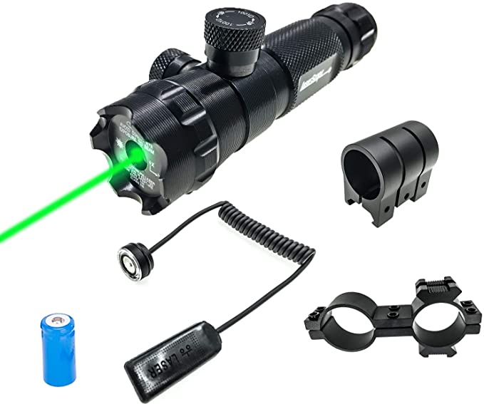 Tactical Green Dot Beam Sight Laser Pressure Switch Picatinny Rail Mount and Barrel Ring Mount
