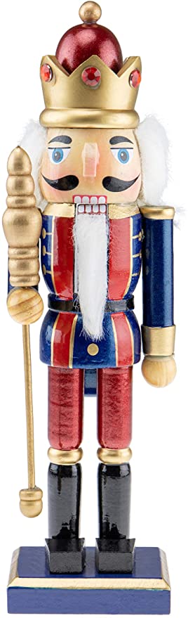 Clever Creations Wood Christmas King Nutcracker | Blue and Red Outfit and Holding Scepter | Festive Traditional Christmas Decor | Great for Any Collection | 10" Tall Perfect for Shelves and Tables