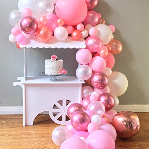 London Vierston Pink Balloon Garland & Arch Kit; 100 Pink, Rose Gold, White Balloons; Party Decorations for Birthdays, Baby Showers, Weddings, Anniversaries, Quinceaneras; Glue Dots & Arch Strip