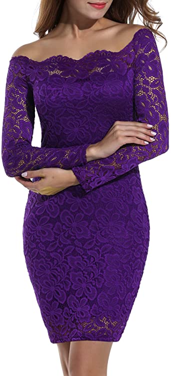 ACEVOG Women Off Shoulder Floral Lace Party Dress