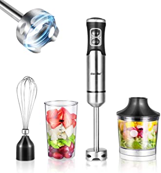 COMFEE' Immersion Hand Blender, Brushed Stainless Steel, Multipurpose Stick Blender with 500 Watts, 600ml Beaker, 500ml Chopper and Whisk, Perfect for Baby Food, Smoothies, Sauces and Soups, Black