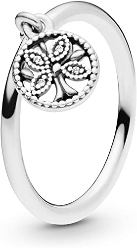 Pandora Jewelry Dangling Family Tree Cubic Zirconia Ring in Sterling Silver, Size 6