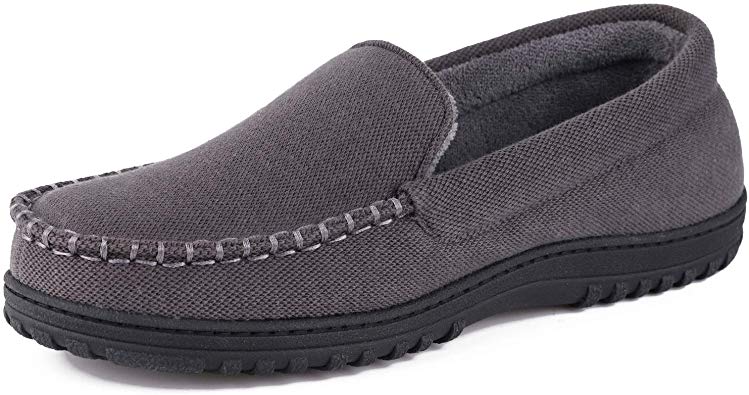 Men's Moccasin Slippers Anti-Slip House Shoes, Indoor Outdoor Rubber Sole Loafers