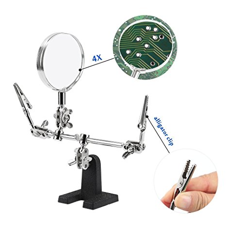 Diagtree Adjustable Helping Hand With Magnifying Glass | Dual Alligator Clips (Desktop)