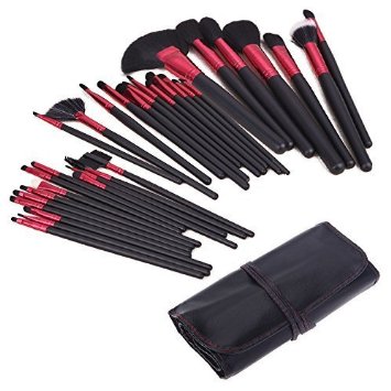 Abody Professional Wood 32Pcs Makeup Brushes Kit Cosmetic Make Up Set  Pouch Bag Case 32PCS Rose Red Ferrule