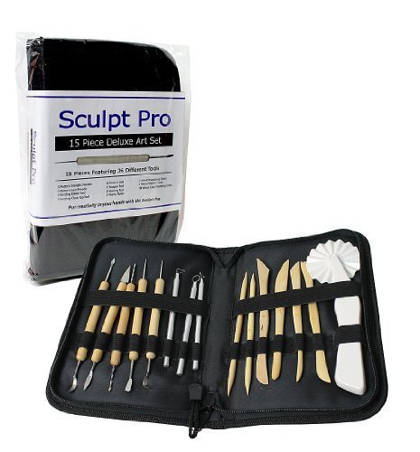 Sculpting Tools- 15 Piece Deluxe Pottery Art Tools Set with Carrying Case