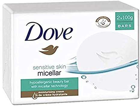 Dove Sensitive Skin Micellar Hypoallergenic Beauty Bar 2 x 100 Gram Bars (Pack of 6)