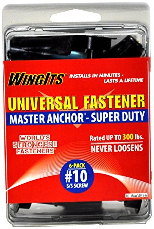 WingIts RC-MAWSD35-6 Master Anchor Super Duty for Drywall, 10/32-Inch Stainless Steel Screw, 6-Pack