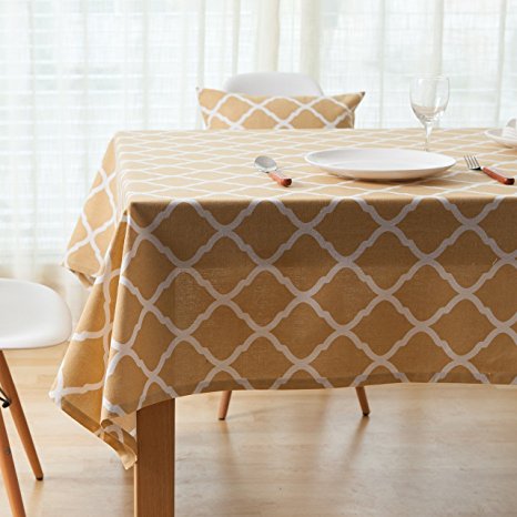 ColorBird Tablecloth Geometric Series Moroccan Pattern Cotton Linen Tablecloth for Dining Kitchen Living Decorative Tabletop Cover (Rectangle/Oblong, 55"*86", Camel)