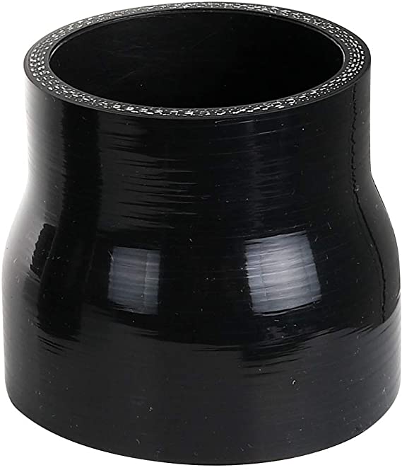 AC PERFORMANCE ID 2.5" to 3" (63mm to 76mm) Straight Reducer, Length 3" (76mm), Wall Thickness 0.18" (4.5mm), 3-Ply Reinforced, Universal Automotive Pure Silicone Hose, Black (No Logo)