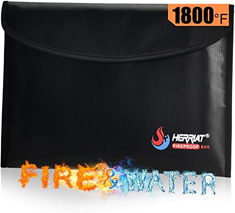 Fireproof Document Bag with 4-Layers Protection, 14.5‘’ⅹ11’’ Waterproof and Fireproof Safe Money Bag Storage for Cash, File, Portable Charger,CD,External Hard Drive with Zipper,Black