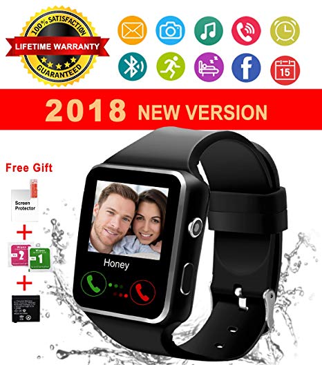 Bluetooth Smart Watch With Camera Waterproof Smartwatch Touch Screen Phone Unlocked Cell Phone Watch Smart Wrist Watch Smart Watches For Android Samsung Ios iPhone 6s 7 Plus 8 X Men Women Kids (x6black)