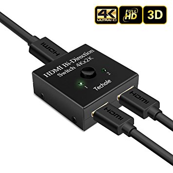 HDMI Switch, Techole HDMI Splitter Bidirectional 2 Input to 1 Output or Switch 1 In to 2 Out, Supports 4K 3D 1080P, HDCP Passthrough-HDMI Switcher for HDTV / Blu-Ray player / DVD / DVR / Xbox etc.