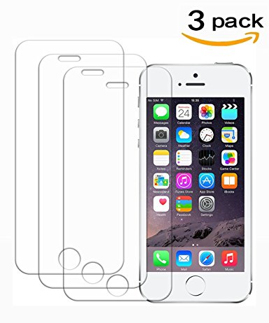 iPhone 5/5S/5C/5SE Screen Protector, [9H Hardness] [Crystal Clear] [Bubble Free] Premium Screen Protector Tempered Glass for Apple iPhone SE 5S 5C 5 [3 Pack, 4 Inch]