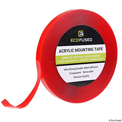 Eco-Fused Acrylic Mounting Tape - 1/2" x 12.6 yards - Ultra Strong Double-Sided Adhesion - Transparent - Removable - Easy to Apply on All Types of Surfaces - Weatherproof - For Indoor and Outdoor Use
