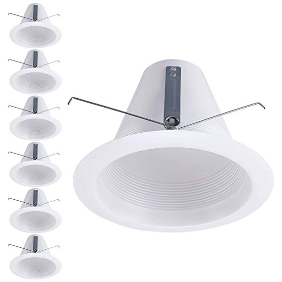 TORCHSTAR 6 Pack 6 Inches Recessed Can Light Trim, White Air Tight Baffle Trim, Anti-Glare Self-Flanged Downlight Trim, for PAR30, BR30, PAR38, BR40, A19 Bulbs & 6” Housing Can