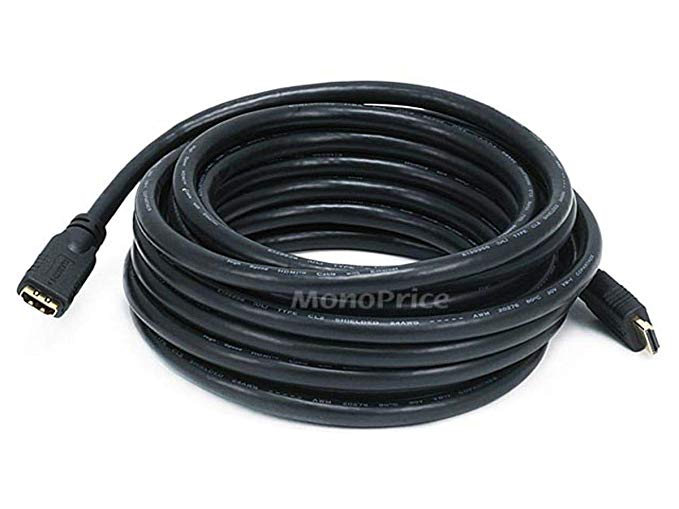 Monoprice Commercial Extension 25ft 24AWG CL2 Standard HDMI Cable With Ethernet Male to Female Extension - Black