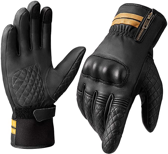 INBIKE Winter Motorcycle Leather Gloves Thermal 3M Thinsulate Goatskin Waterproof Windproof Touch Screen for Motorbike Black Small