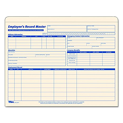 TOPS Employee Record Master File Jacket, 1-1/4 Inch Expandable, 11.75 x 9.5 Inches, Manila, 15-Pack (32801)