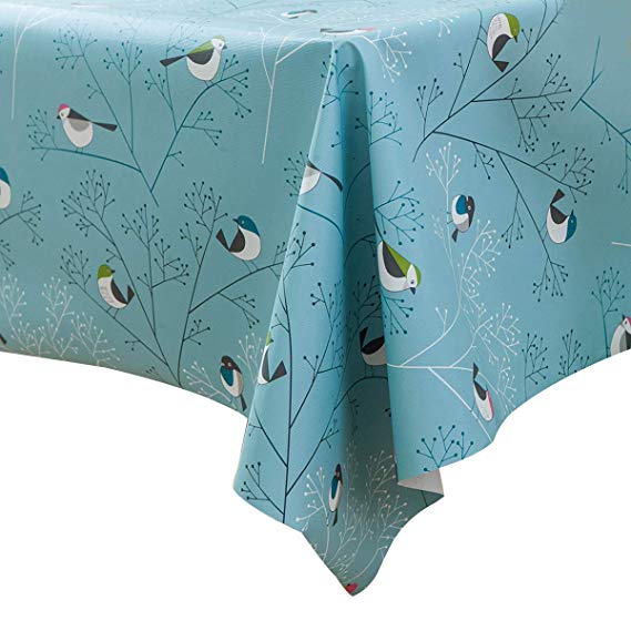LEEVAN Heavy Weight Vinyl Rectangle Table Cover Wipe Clean PVC Tablecloth Oil-Proof/Waterproof Stain-Resistant-54X72 Inch - 137X185 cm(Blue Bird)