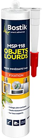 Bostik Mastic Colle de Fixation MSP 118 – Objets Lourds – Intérieur/Extérieur – Tous Supports – Prise Immédiate en 5 Secondes – Formule Hybride Polymère –Sans Solvant – Couleur : Blanc – 290 ml