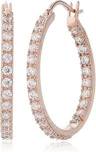 Amazon Essentials 925 Sterling Silver Round Prong-Set AAA Cubic Zirconia Hoop Earrings (.9" Diameter) (1 cttw), (previously Amazon Collection)