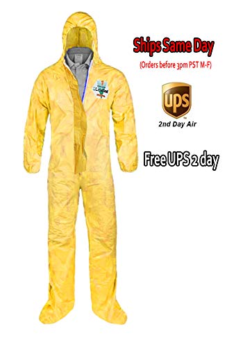 Two Pack - Medium - Lakeland Chemmax 1 Hazmat Suit for Industrial Safety with Hood and Boots Zipped Up Serge Seam (Two Suits)
