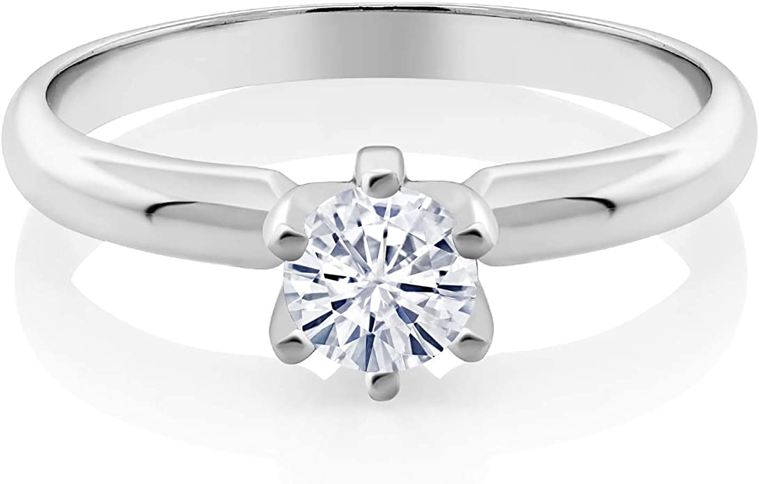 925 Sterling Silver Solitaire Ring Set Round Forever Brilliant Near Colorless (GHI) 0.50 ct (DEW) Created Moissanite from Charles & Colvard