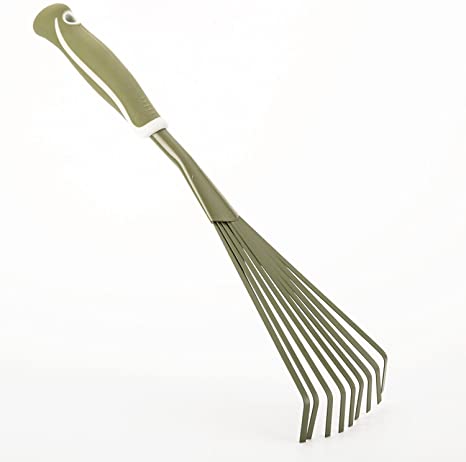Sungmor 9 Strong Tines Gardening Leaf Rake Hand Tool | Small Hand Rake for Sweep & Picking Up Leaves | Comfort Handle & Anti-Rust Steel Head