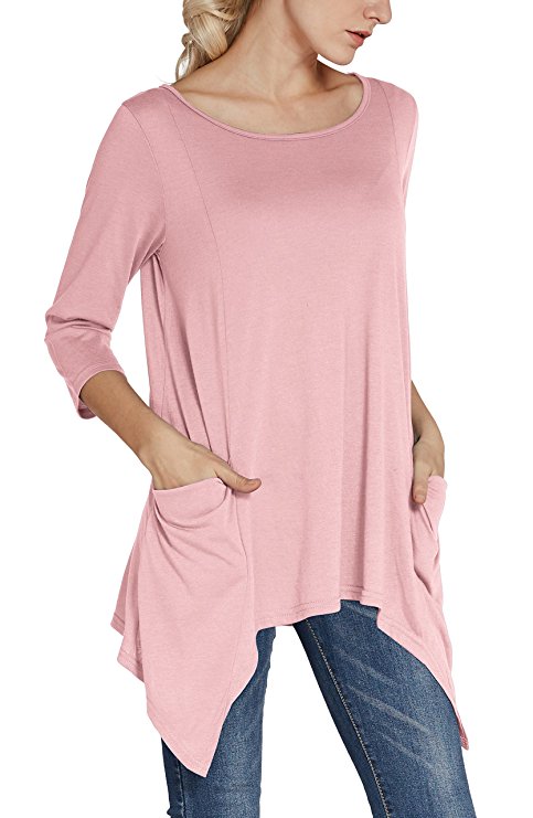 Urban CoCo Women's Plus Size Pocket Tunic Top 3/4 Sleeve Shirt