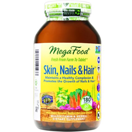 MegaFood - Skin Nails and Hair Promote Clear and Radiant Skin Plus Healthy Hair 180 Tablets Premium Packaging