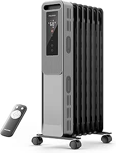 PELONIS Oil Filled Radiator, Electric Space Heater for Indoor Use Large Room with Thermostat & Remote, 3 Modes & 3 Heat Settings, ECO Mode, 24H Timer, Quiet, Overheat & Tip-Over Protection, 1500W