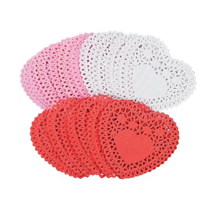 Fun Express Mini Valentine Heart Doilies - Assorted Colors - 100 Pieces
