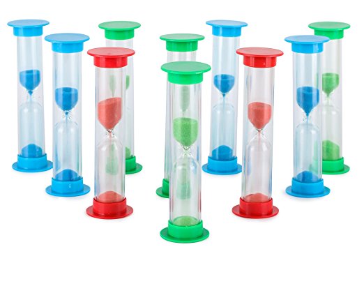 Jade Active Sand Timer Set (2 Min) Large 10pcs Pack - Colorful Set of Two Minutes Hour Glasses for Kids, Adults - Colors: Blue, Green, Red