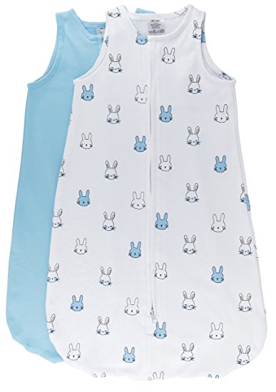 100% Cotton Wearable Blanket Baby Sleep Bag Blue Bunnies 2 Pack (0-3 Months)