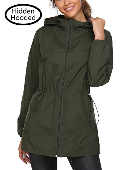 Beyove Women's Lightweight Raincoat Hooded Waterproof Active Outdoor Rain Jacket