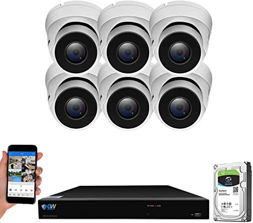 GW Security Smart AI 8 Channel H.265 PoE NVR Ultra-HD 4K (3840x2160) Security Camera System with 6 x 4K (8MP) IP Dome Camera, 100ft Night Vision, Waterproof Surveillance Camera (VD8CH8536IP6C)