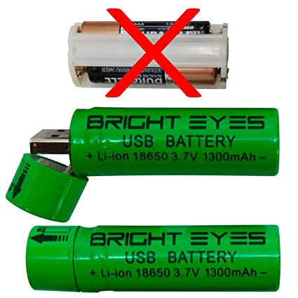 Bright Eyes AAA Battery Holder Replacement - Rechargeable Flashlight Batteries With USB Head - For Bike Lights, Basic Handheld Flashlights - Stop Wasting And Start Saving Money - 18650, 3.7v