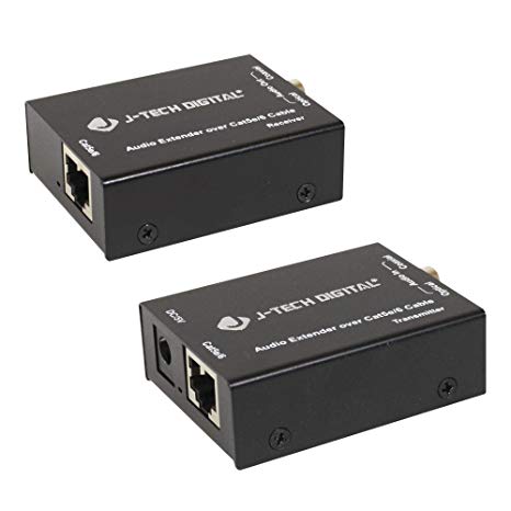 J-Tech Digital Optical & Coaxial Digital Audio Extender/Converter Over Single Cat5e/6 Cable (PoC) up to 990 feet (300 Meter) for Dolby Digital, DTS 5.1, DTS-HD and PCM [JTECH-AET1000]