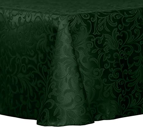 Ultimate Textile -2 Pack- Damask Somerset 60 x 102-Inch Oval Tablecloth - Scroll Jacquard Design, Hunter Green